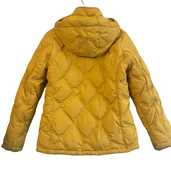 Lands End Goose Down Barn Chore Jacket Womens Small Quilted Hooded Yellow Parka - Picture 5 of 12